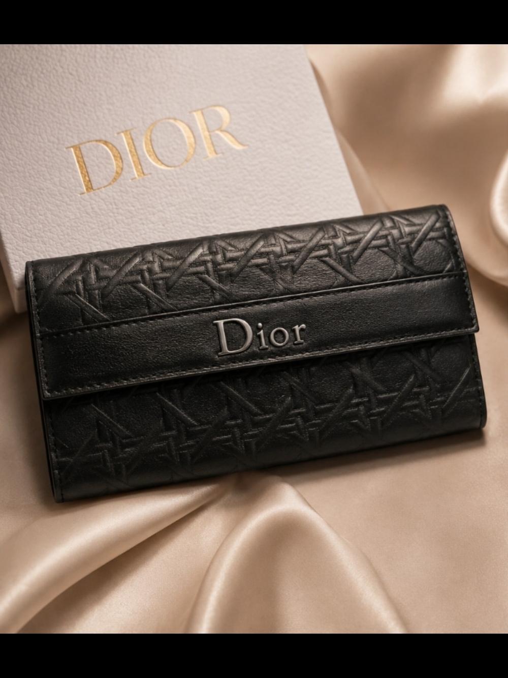 Dior Brown Embossed Leather Wallet with Metal Logo
